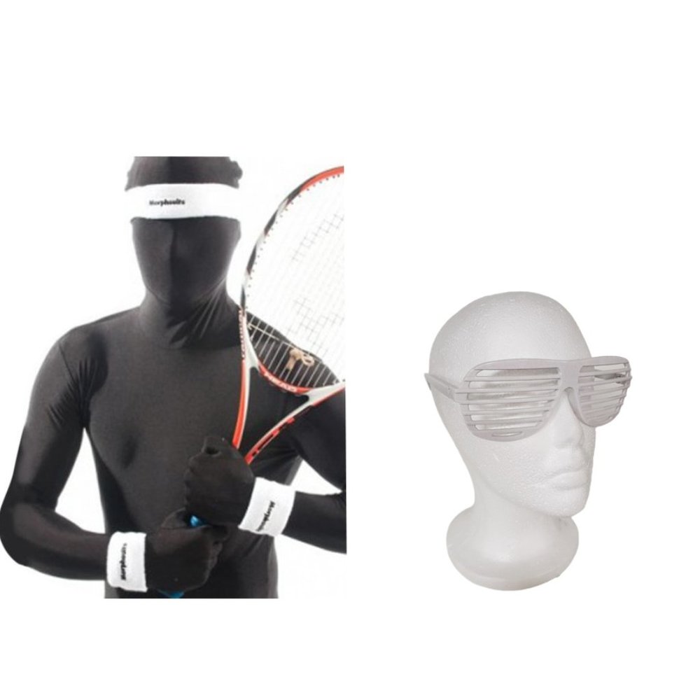NWT Morphsuits Adult 3-piece WHITE Sweatband Costume Set with Sunglasses